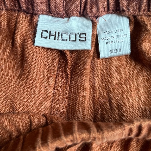 Chico's Womens Cargo Cropped Pants Size 0 Burnt Orange Linen Casual Lagenlook - Picture 6 of 6